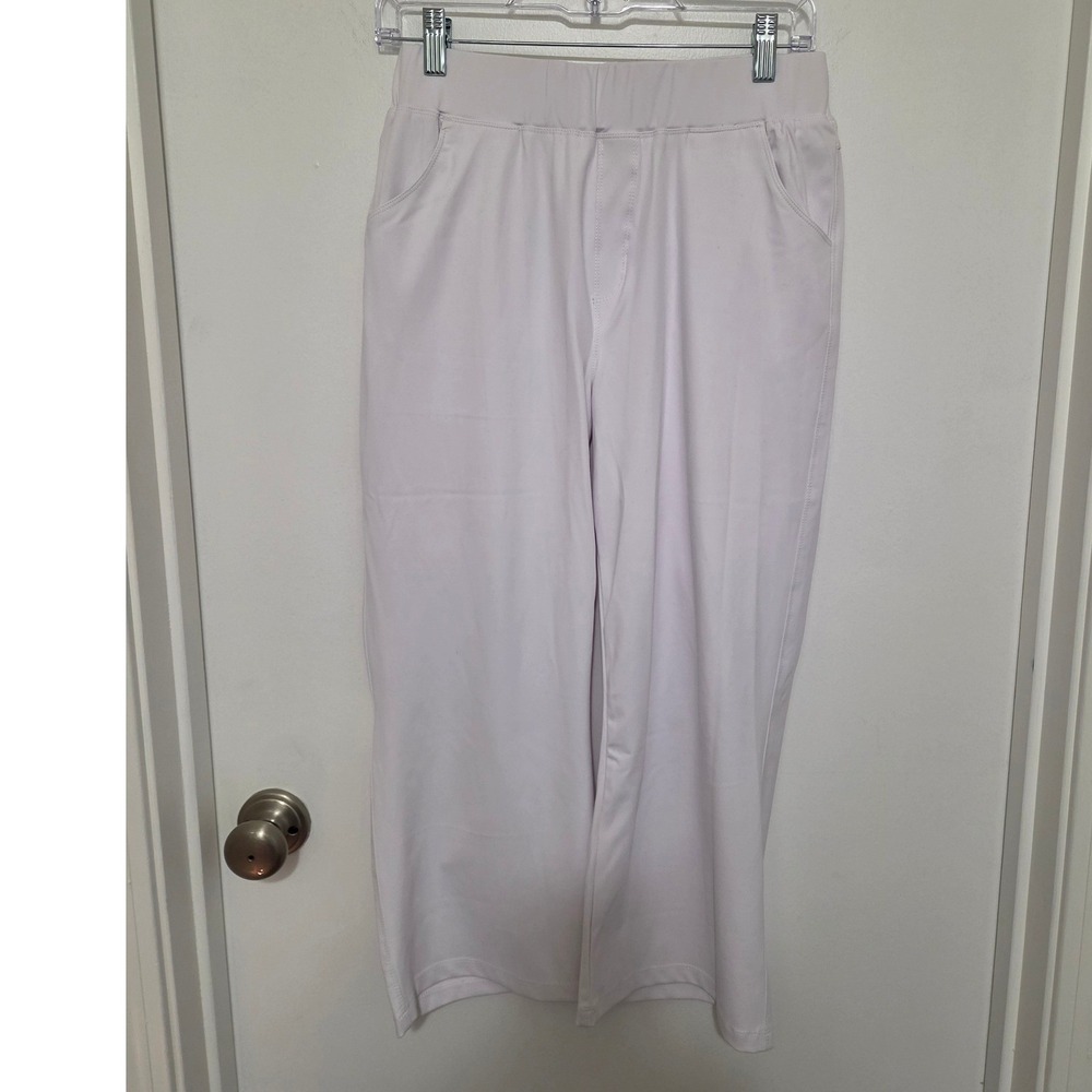 Vooveeya White Wide Leg Activewear Pants Women Medium High Waist Stretch Pockets